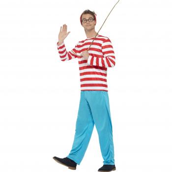 Disfraz Original de Dónde está Wally para Hombre - Talla S, Rojo y Blanco, incluye chaqueta, pantalón, gafas y gorro