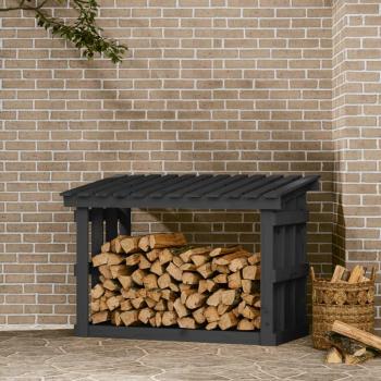 Leñero de Chimenea Estante Almacenamiento Soporte de Madera Maciza de Pino Gris 108x64,5x77 cm Color Natural, Blanco y Gris