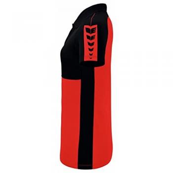 Polo de Manga Corta Erima Six Wings para Mujer, Color Rojo/Negro, Talla 36