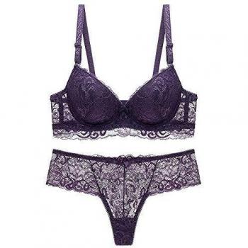 SHEKINI Conjuntos de lencería Push up Sujetador y Tanga de Encaje Sexy Lingerie Set Sujertador Mujer con Aros sin Relleno Cómoda Bra y Tanga