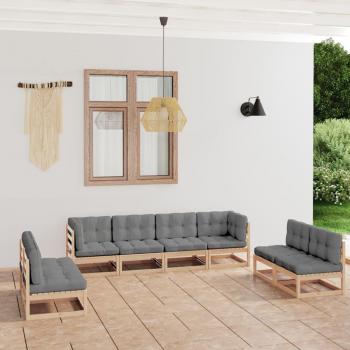 8-Piece Solid Pine Wood Garden Lounge Set with Cushions