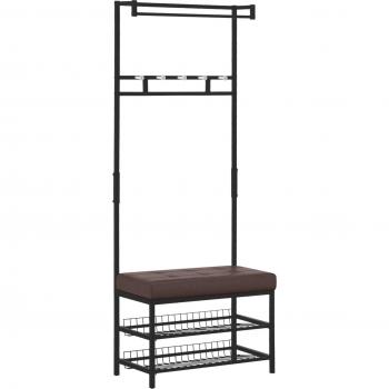 Perchero con Asiento, Estantes y Colgador de Ropa Homcom en Negro 72.5x35x180cm