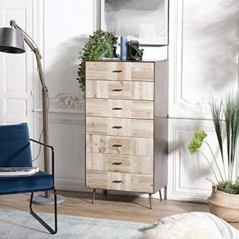 Cómoda MACABANE de 7 cajones de madera de abeto con patas de metal 60x39x120 cm