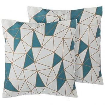 Conjunto de 2 Cojines Decorativos de Algodón Azul con Patrón Geométrico 45 x 45 cm Clarkia