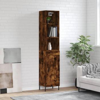 Aparador alto de madera contrachapada 34,5x34x180 cm con 1 puerta de madera en acabado roble ahumado, mueble de almacenaje para salón, buffet y armario auxiliar