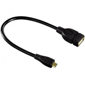 Hama 078426 Adaptador OTG USB A a MicroUSB B Macho/Hembra, Cable de 15 cm, Negro