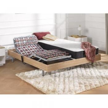 Cama eléctrica de relajación con colchón de muelles ensacados y memoria de forma PHANES de DREAMEA - Motores OKIN - Roble - 2 x 80 x 200 cm