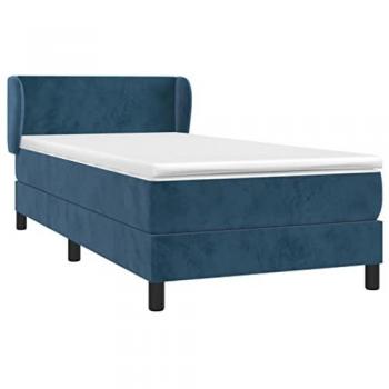 Cama Box Spring con colchón terciopelo azul oscuro 100x200 cm