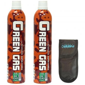 Outletdelocio Pack 2 Botellas Green Gas Pdgg 1100 para Pistolas de Airsoft Que Funcionan por Gas + Funda Portabalines 2-18398/23054