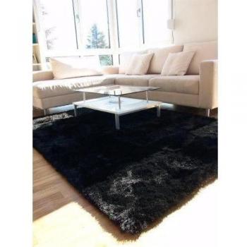 benuta Alfombra pelo largo Whisper Negro 200x200 cm - libre de contaminación - 100% Poliéster - Monocolor - Handtufted - Cuarto de estar
