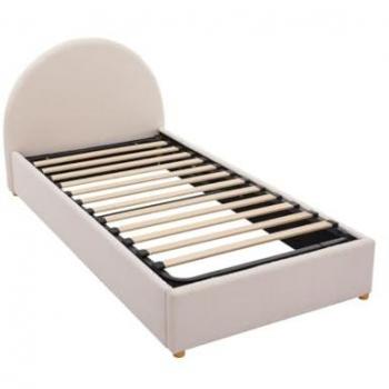 Cama abatible 90 x 190 cm - Tela bouclette - Crema - LIRIMO