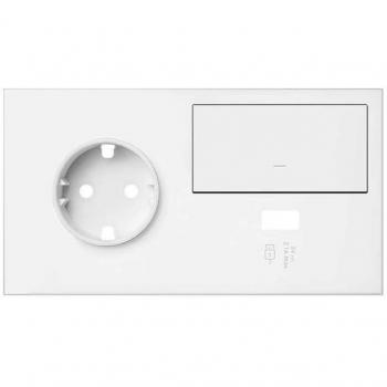 Kit frontal Simon 100 con 2 elementos, tecla, cargador USB y enchufe schuko blanco mate