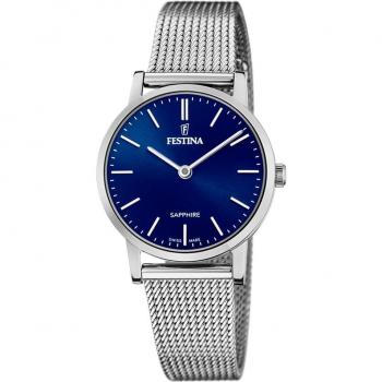 Reloj de Mujer Festina F20015/2 Swiss Made con Esfera Azul y Caja de Acero Plateado