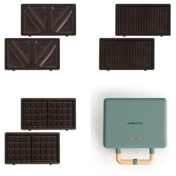 Sandwichera Grill y Gofrera Intercambiable Doble 800W Compacta Create Stone Studio