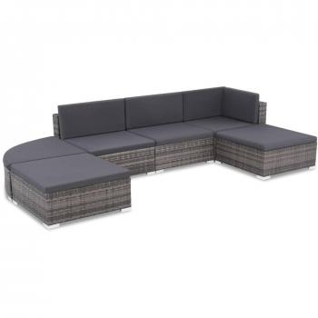 6-Piece Grey Poly Rattan Garden Lounge Set with Cushions