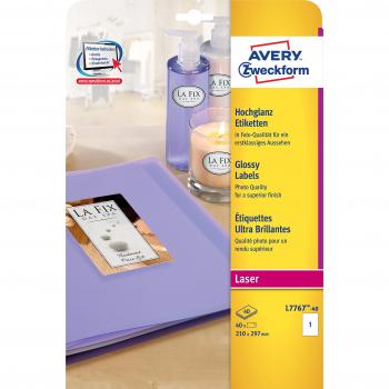Etiquetas Glossy para Impresora Láser Color Avery L7767-40