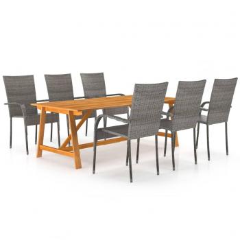 Juego de comedor de jardín 7 piezas gris