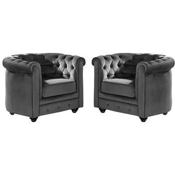Conjunto de 2 sillones Chesterfield de terciopelo gris antracita