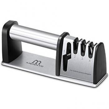 MENNYO Afilador de Cuchillos Profesional, 4 en 1 Afilador de Cuchillos de Cocina, 4 Etapas Afiladores Manuales Knife Sharpener para Afilar Cuchillos, Tijeras, Navajas, Cuchillos Jamoneros