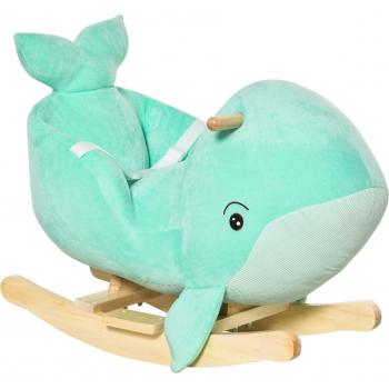 HOMCOM Balancín para Bebés en Forma de Ballena con Sonidos, Cinturón de Seguridad y Reposapiés, para Niños 18-36 Meses, Mecedora de Felpa,