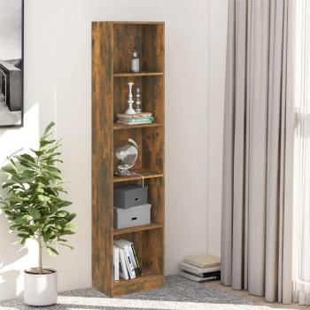 Estantería de 5 niveles contrachapada 40x24x175 cm en Roble ahumado, Gris sonoma y Marrón roble, Mueble de Almacenaje para Oficina, Estudio y Dormitorio