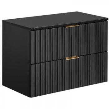 Mueble Flotante de Baño Bajo Lavabo con Estante y 2 Tirores - Negro - 80 cm - ZEVARA