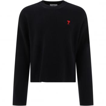 Ami Paris Men's ami De Coeur Round-neck Knitwear Sweater in Black, Size Large
