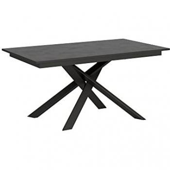 Mesa extensible Ganty 90x160/220 cm efecto madera gris espatulado con borde y estructura antracita