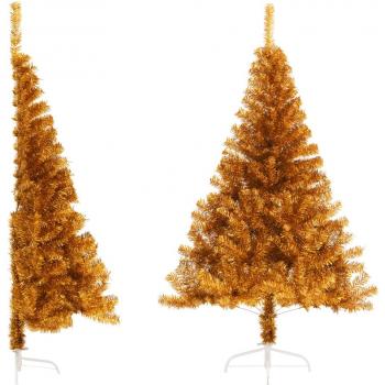 vidaXL Artificial Half Christmas Tree with Stand Gold 150 cm PET