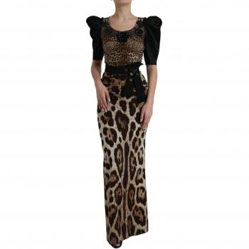 Dolce & Gabbana Leopard Print Silk Maxi Dress - IT38 | XS, Black female, Multicolor, Size: 2XS Embellished Leopard Print Sheath Gown