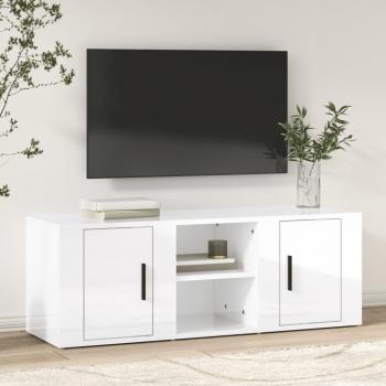Mueble para TV de madera contrachapada blanco brillo 100x31,5x35 cm