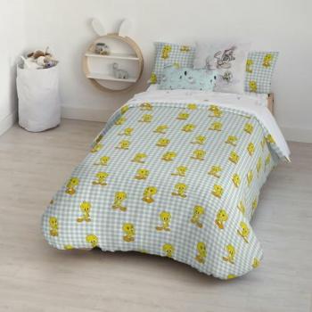 Funda Nórdica con Botones 100% Algodón Modelo Tweety Vichy para Cama de 80 cm (140x200 cm)