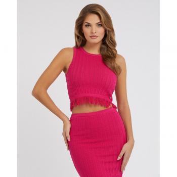 Camiseta de mujer rosa con flecos Guess
