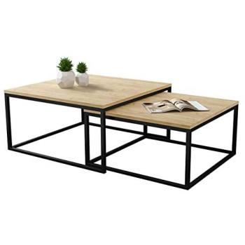 Conjunto Mesa de Centro Oswego 101, Aglomerado Laminado Negro, Dimensiones 76 x 76 x 39 cm, Diseño Angular