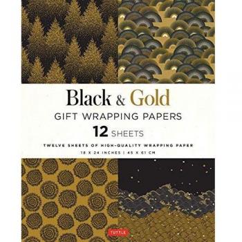 Black and Gold Gift Wrapping Papers: 12 Sheets of High-Quality 18 x 24 inch Wrapping Paper