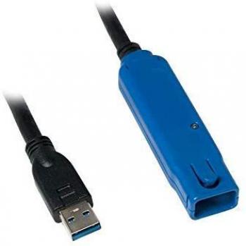 Cable Extensor Activo USB 3.0 de 10 m, Conector A Macho a Hembra, Amplificado, Negro/Azul