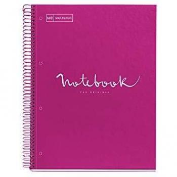 Miquelrius - Cuaderno Notebook Emotions, 1 Franja de Color, A4, 80 Hojas Cuadriculadas 5 mm, Papel 90 g, 4 Taladros, Cubierta de Cartón Duro, color Magenta