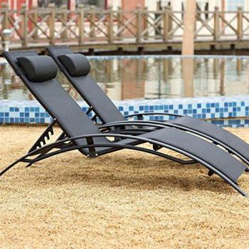Juego de 2 tumbonas apilables y regulables Bahía negro - Ajustable en 6 posiciones, ideal para jardín, terraza, playa y piscina