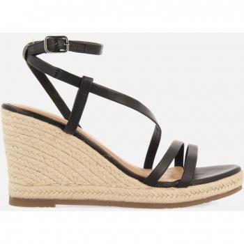 Sandalias de cuña de mujer de piel con tiras finas y cierre ajustable