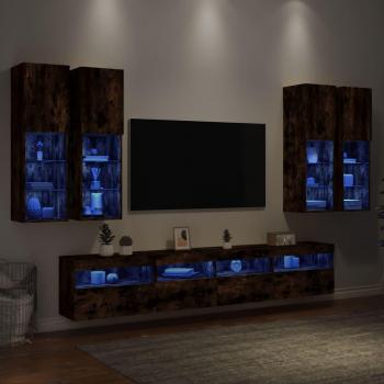 Mueble de TV de pared con luces LED 7 piezas roble ahumado vidaXL