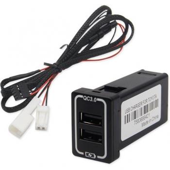Cargador de Coche QC3.0 de Carga Rápida Doble USB con Adaptador DVR y Cable Plug & Play para Coches Toyota