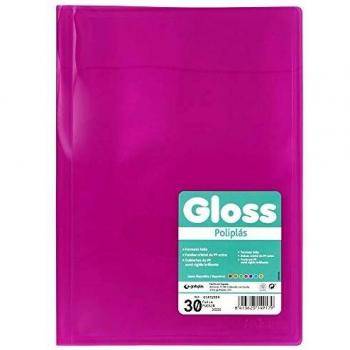 Grafoplás 1472554. Carpeta de Fundas de Polipropileno Flexible. 30 Fundas Cristal. Rosa Fucsia. Folio. Poliplás Gloss