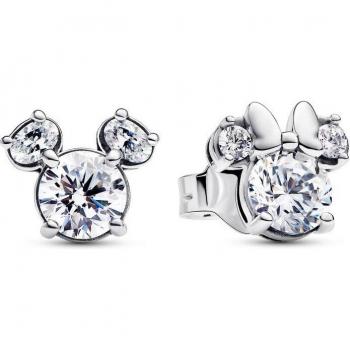 Pendientes de Botón Mickey y Minnie Mouse Brillantes de Disney x Pandora en plata