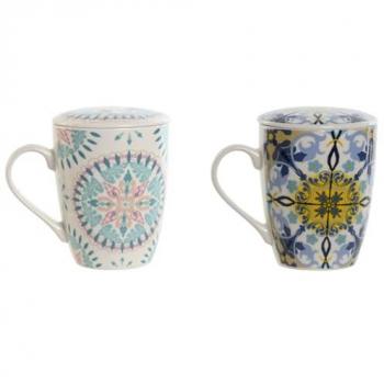 Taza con Filtro para Infusiones Home ESPRIT Azul Blanco Turquesa Mediterráneo 340 ml (2 Unidades)