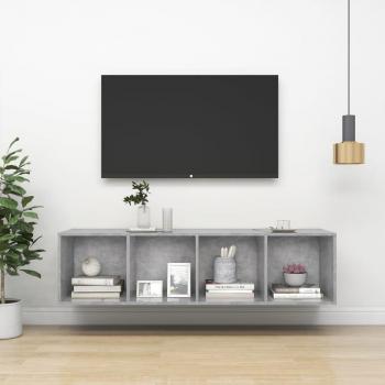 Mueble TV de pared vidaXL con madera contrachapada y acabado en hormigón, dimensiones 37x37x142,5 cm