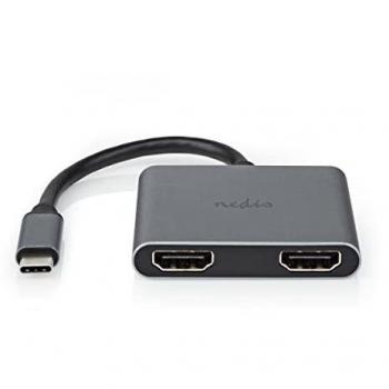 Adaptador USB-C™ a 2x HDMI™ 4K@30Hz, USB 3.2 Gen 1, 0.10 m, Redondo, Niquelado, PVC, Negro