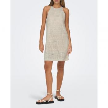 Vestido corto de crochet sin mangas con escote halter