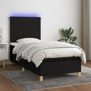 Cama box spring con colchón y luces LED de tela negra 90x190 cm