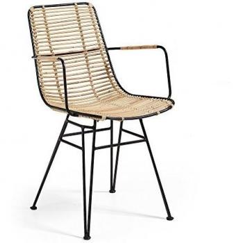 Kave Home - Silla de Comedor Tishana de ratán y Estructura de Acero en Negro