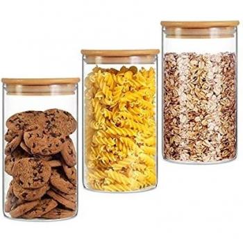 Tarro de almacenamiento de vidrio, recipientes de comida de cocina con tapa de bambú que sea hermético